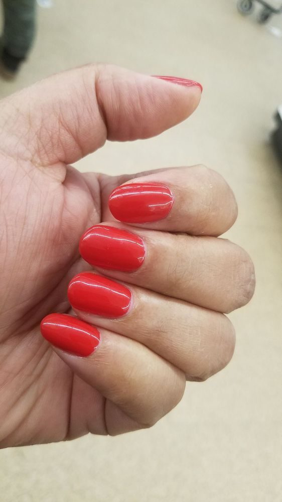 Glossy red gel manicure by J Nail Spa